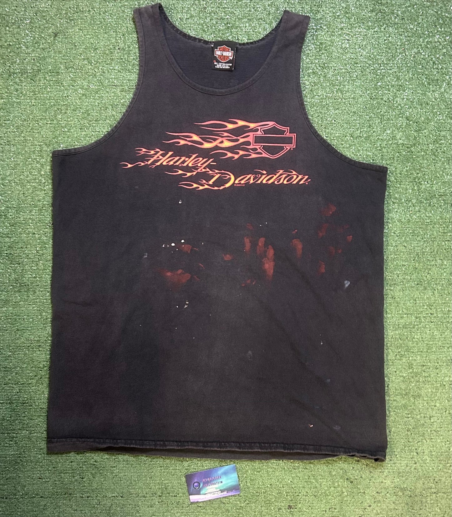 Vintage 2000s Harley Davidson flame distressed tank top