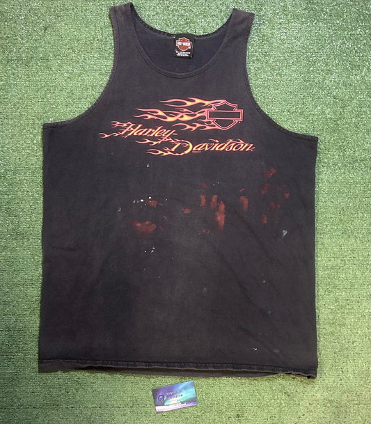 Vintage 2000s Harley Davidson flame distressed tank top