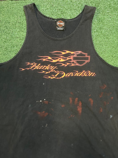 Vintage 2000s Harley Davidson flame distressed tank top