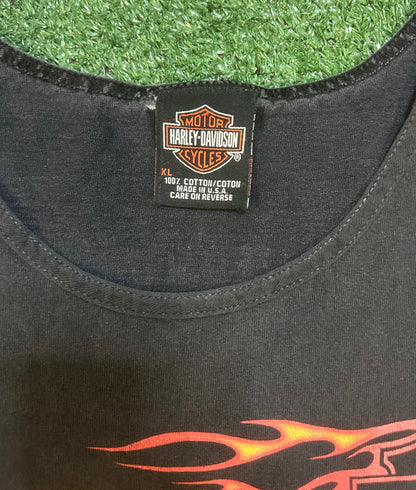 Vintage 2000s Harley Davidson flame distressed tank top