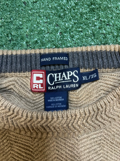 vintage beige herringbone knit chaps Ralph Lauren sweater