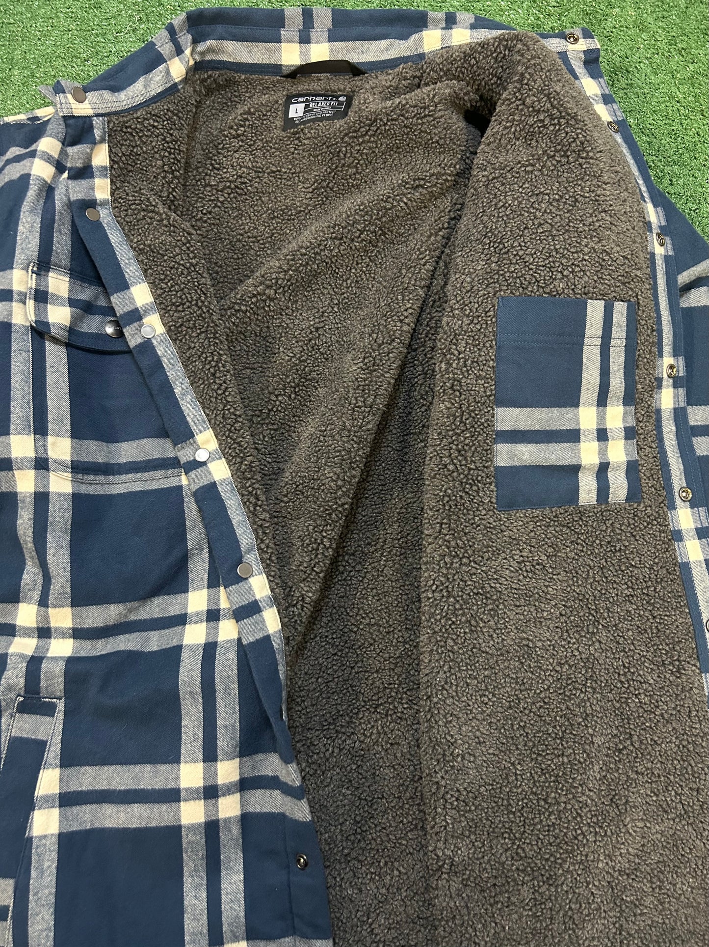 Carhartt blue and white sherpa flannel