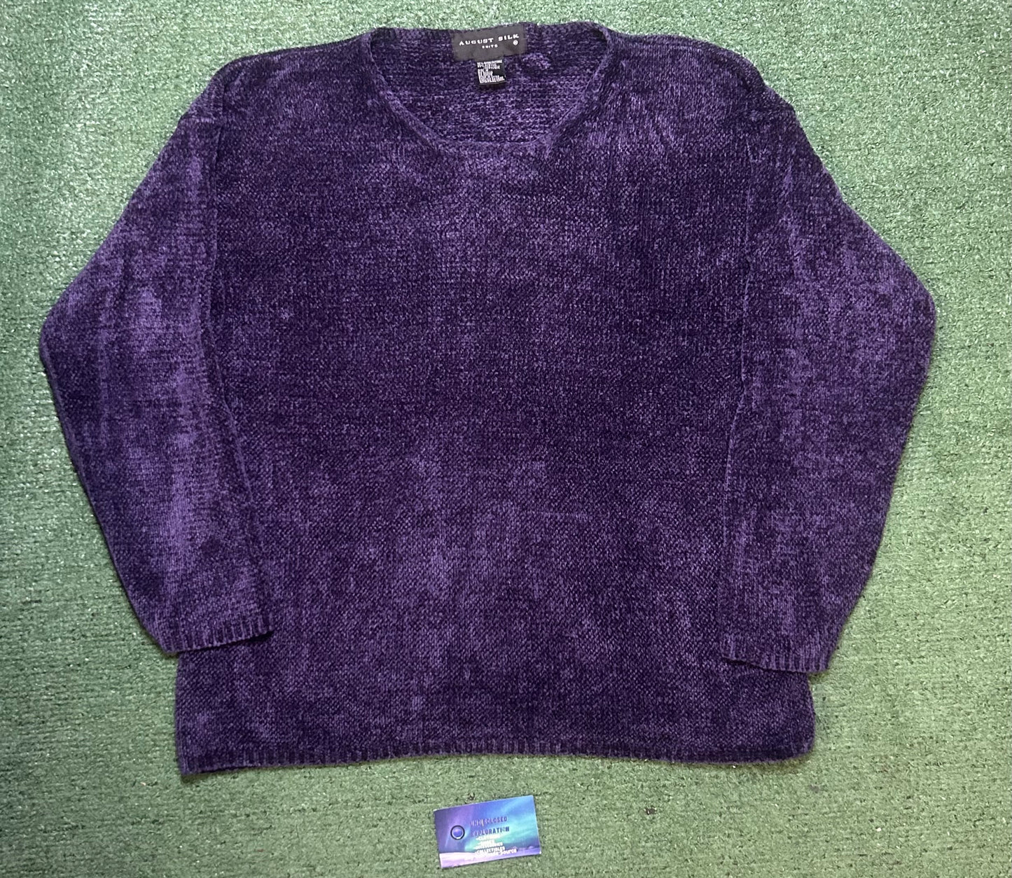 august silk knit purple crewneck