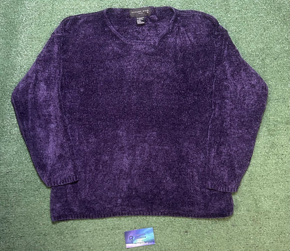 august silk knit purple crewneck