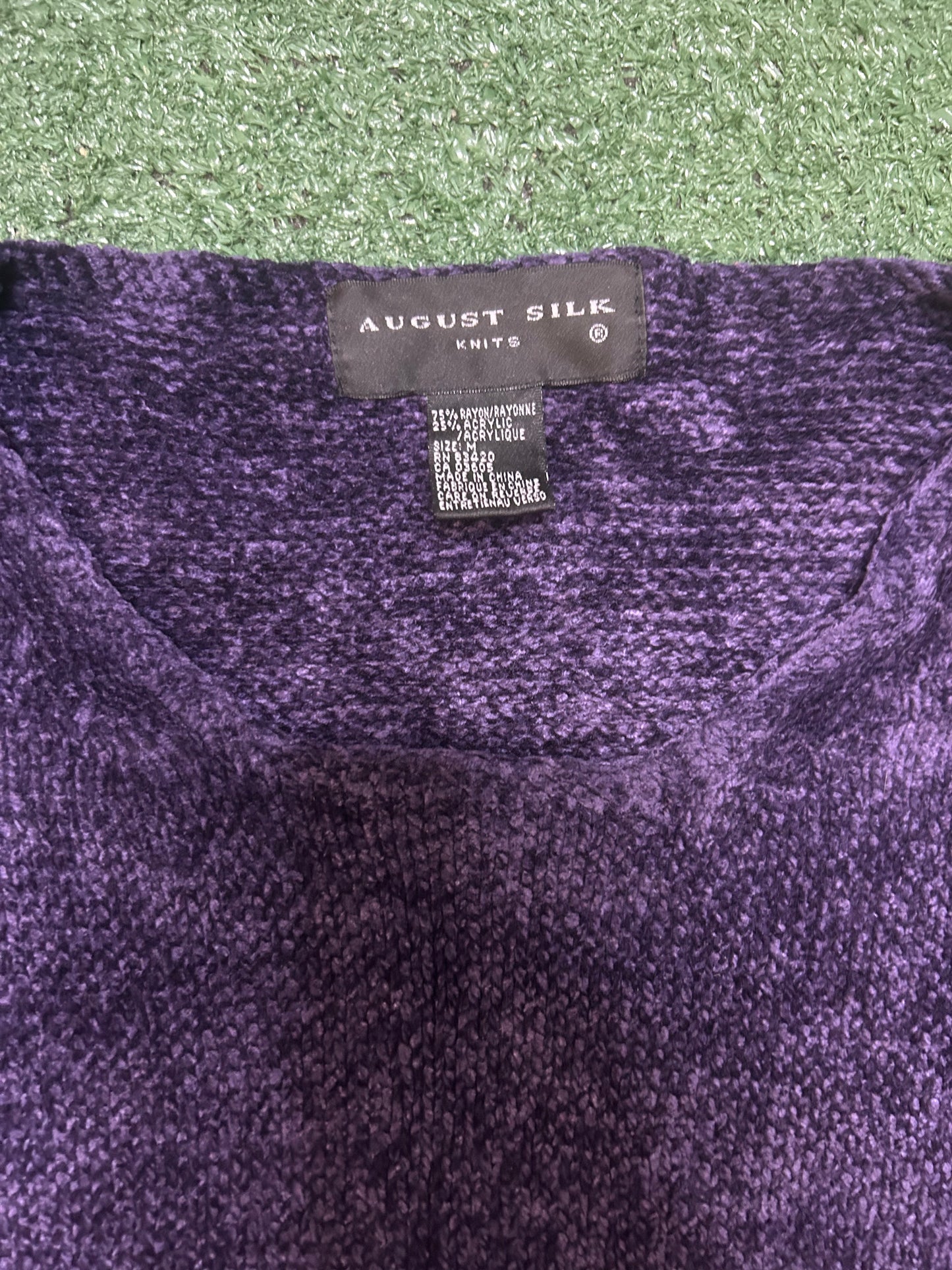 august silk knit purple crewneck