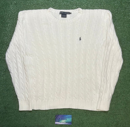 Ralph Lauren white cable knit crewneck