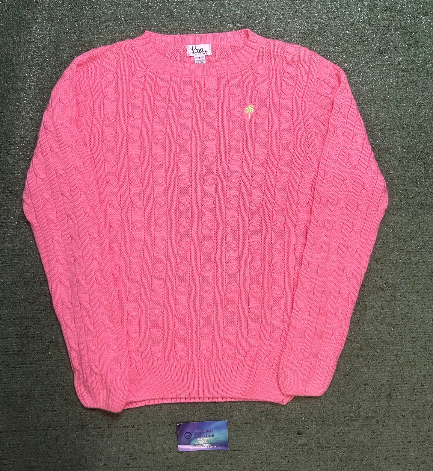 Lily Pulitzer pink cable knit crewneck