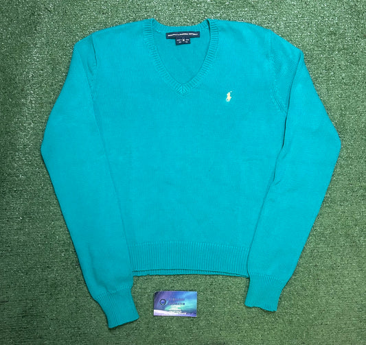 Ralph Lauren V neck turquoise sweater neck