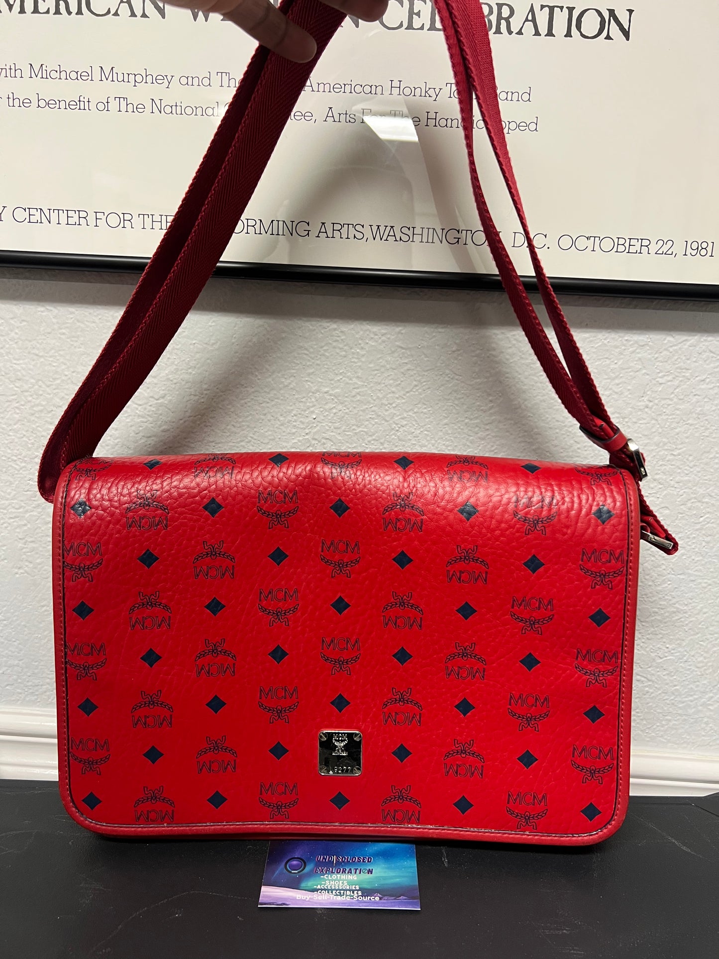 MCM visetos red messenger crossbody bag