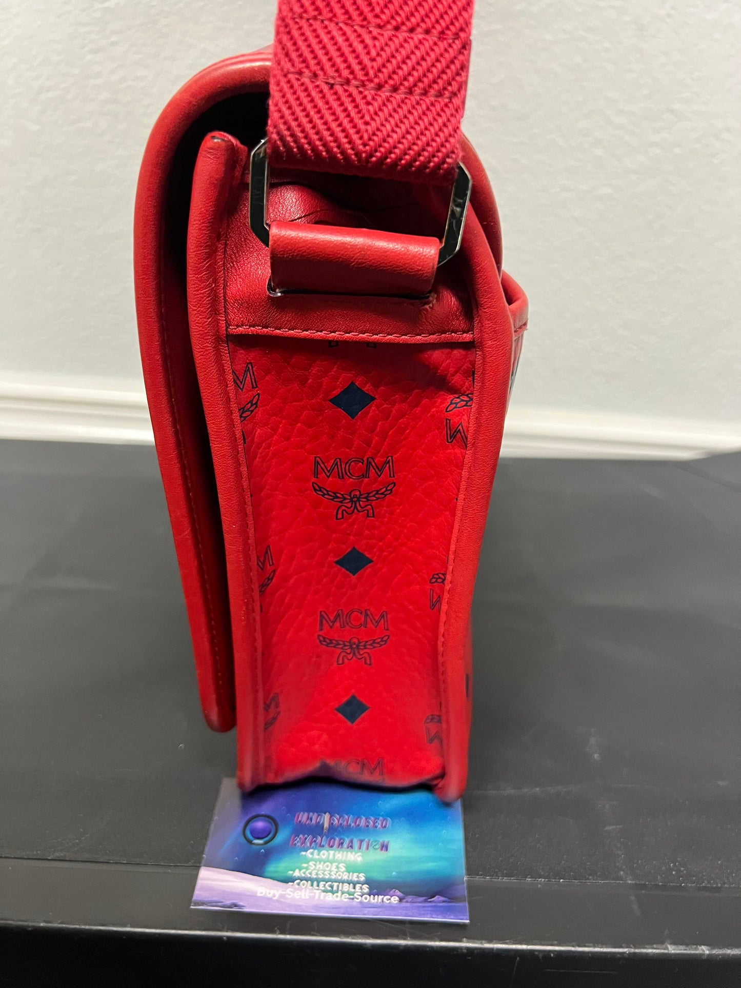 MCM visetos red messenger crossbody bag