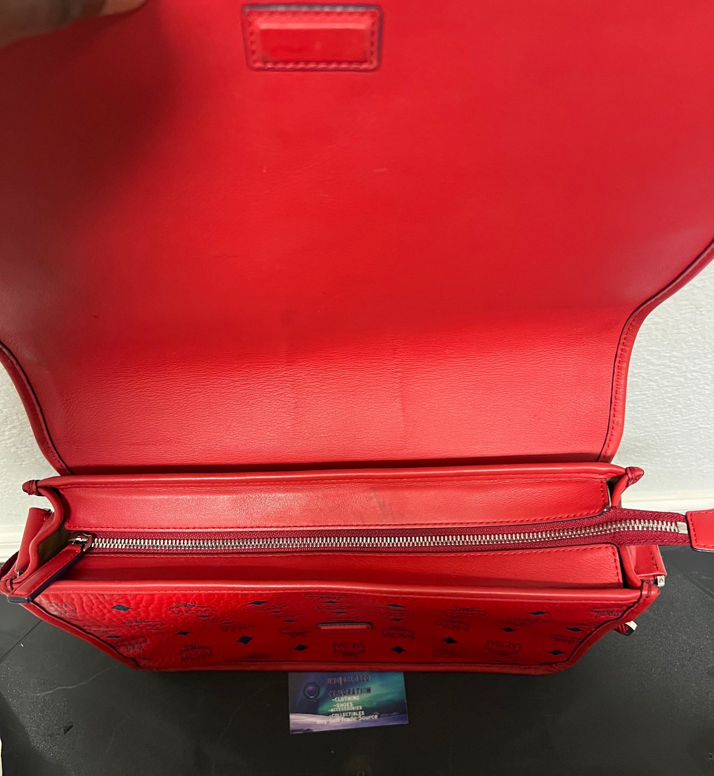 MCM visetos red messenger crossbody bag