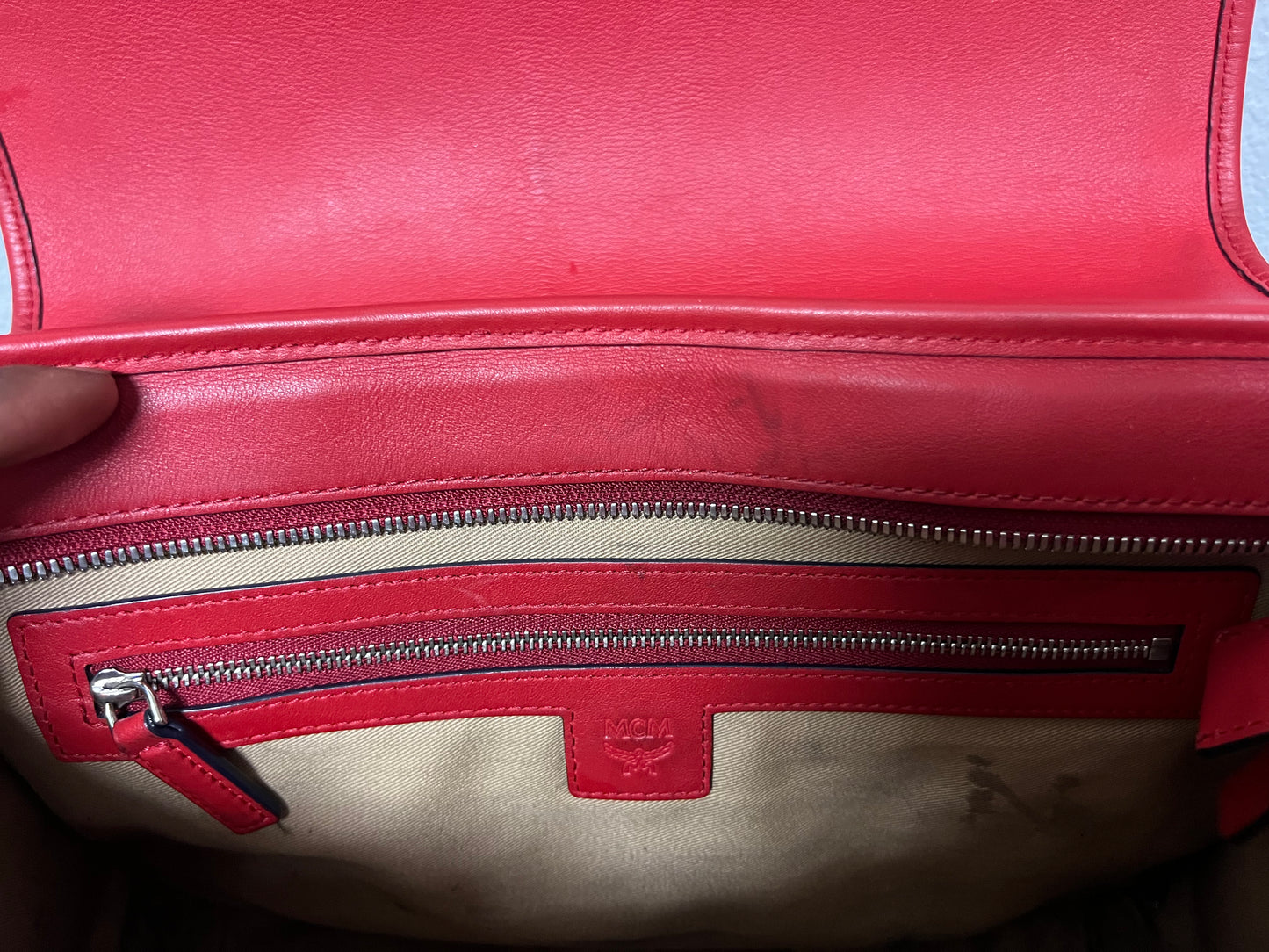 MCM visetos red messenger crossbody bag