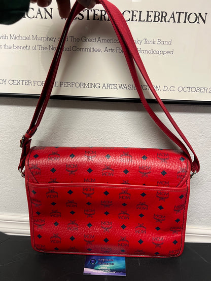 MCM visetos red messenger crossbody bag
