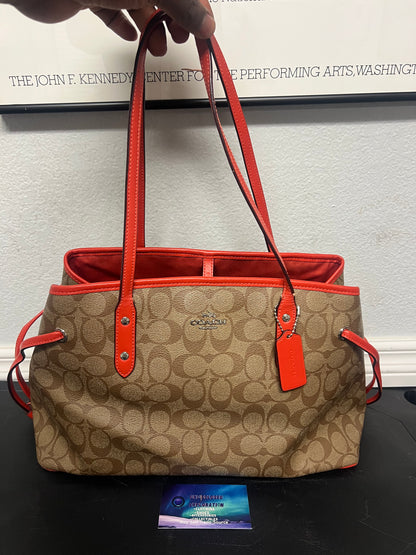 Coach Signature Drawstring Carryall Orange & brown bag
