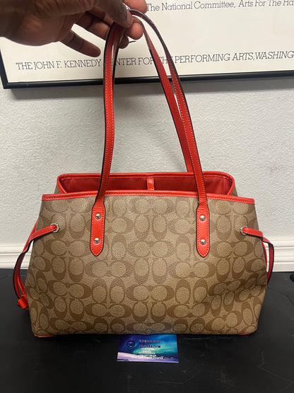 Coach Signature Drawstring Carryall Orange & brown bag