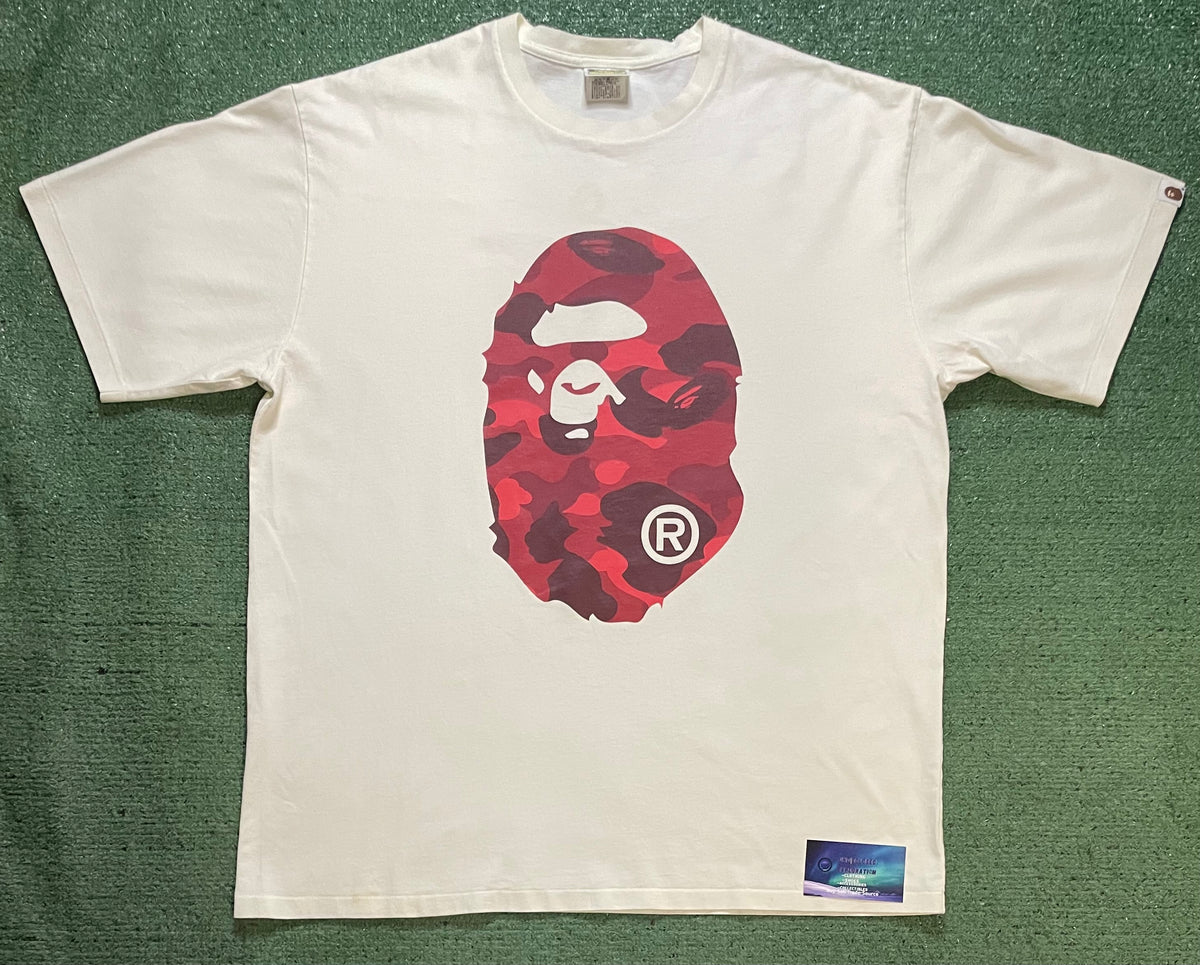 A Bathing Ape Bape red camo ape head tee