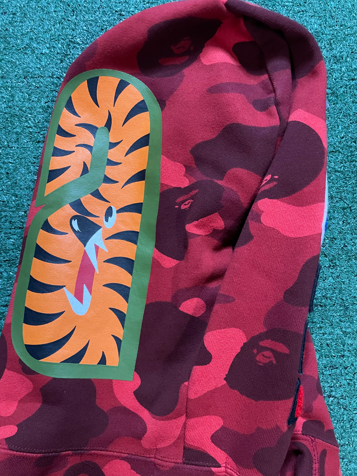 A Bathing Ape Bape red camo shark hoodie