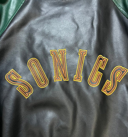 Vintage 1990s Seattle Sonics black & green suede & leather jacket