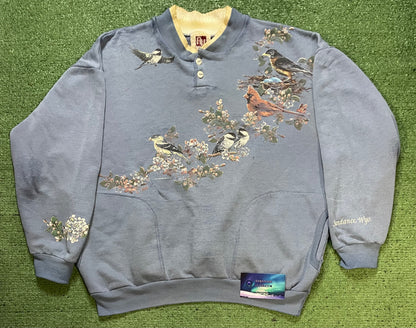 Vintage 1990s birds blue and white crewneck