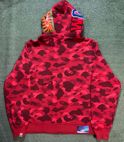 A Bathing Ape Bape red camo shark hoodie