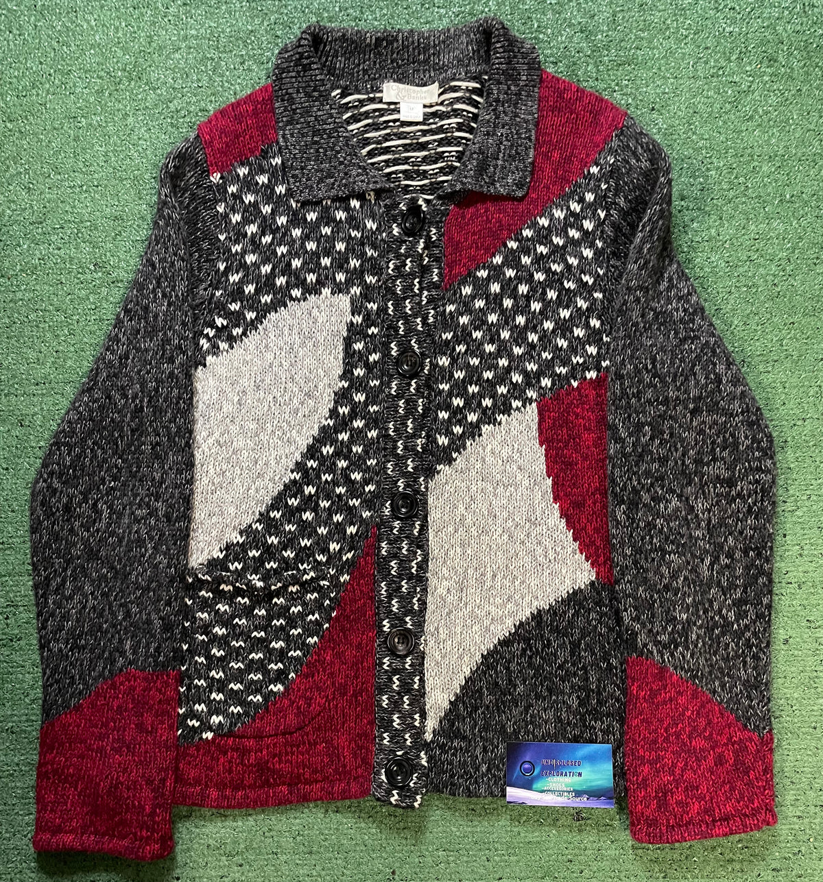 Christopher&banks red and grey knitted cardigan