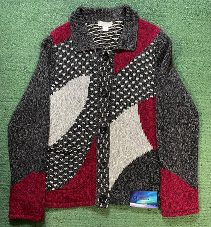 Christopher&banks red and grey knitted cardigan