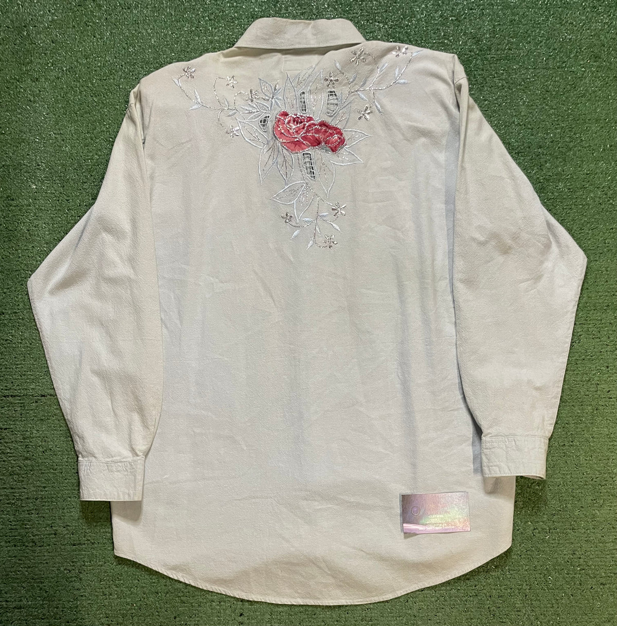 Vintage Short Circuit embroidered floral light blue button up