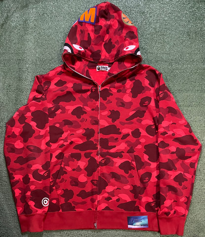 A Bathing Ape Bape red camo shark hoodie