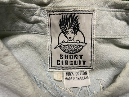 Vintage Short Circuit embroidered floral light blue button up