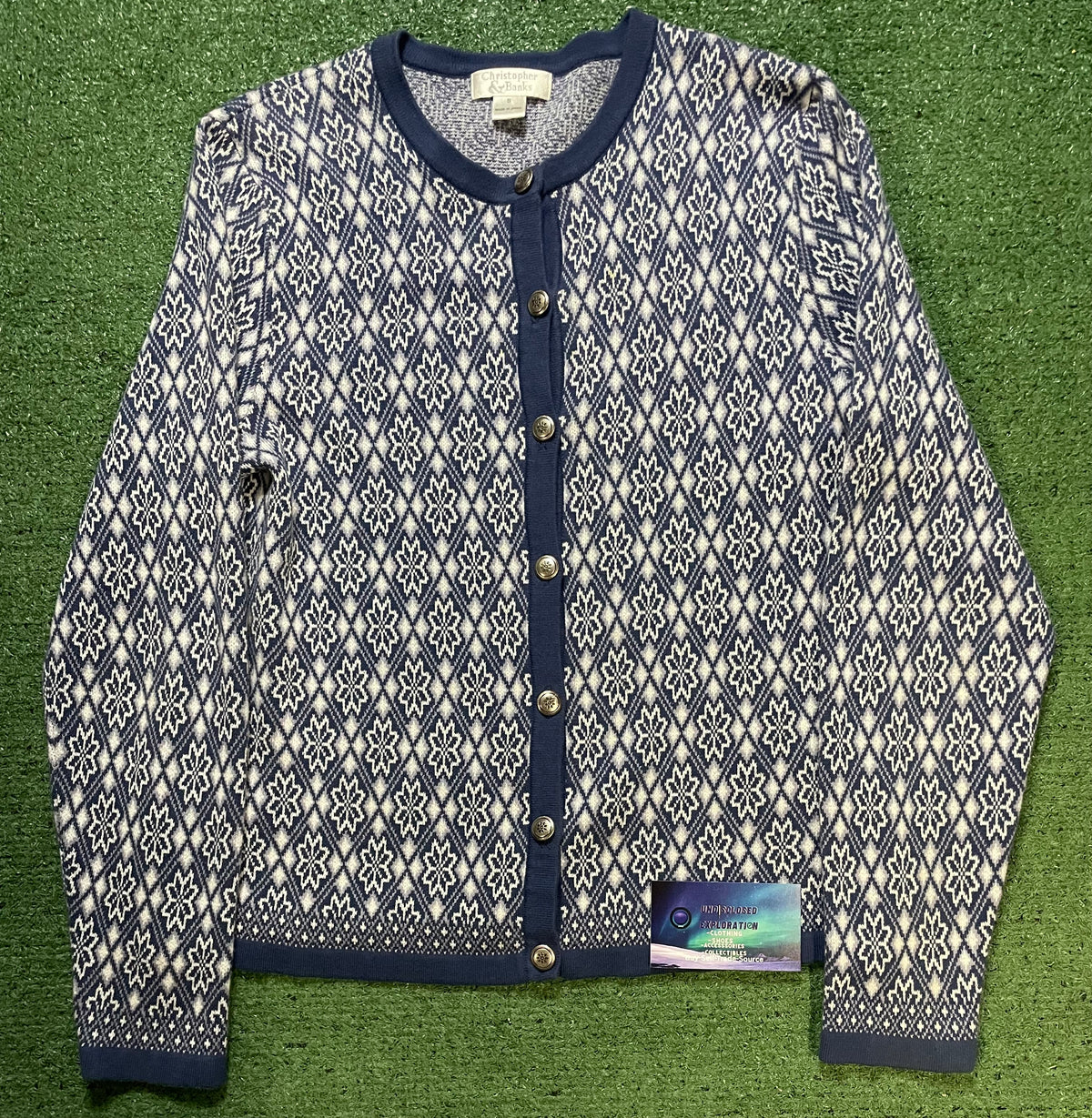 Christopher&banks blue and white cardigan